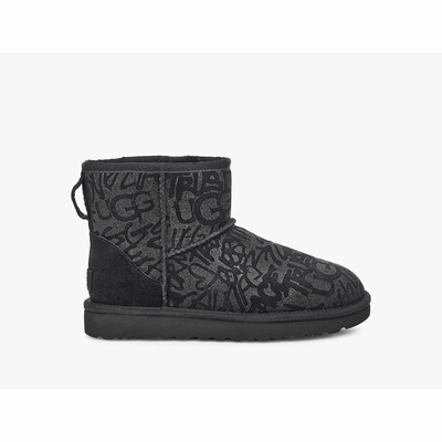 Botas UGG Classic Mini Sparkle Graffiti Mulher Pretas | PT-FEIXS